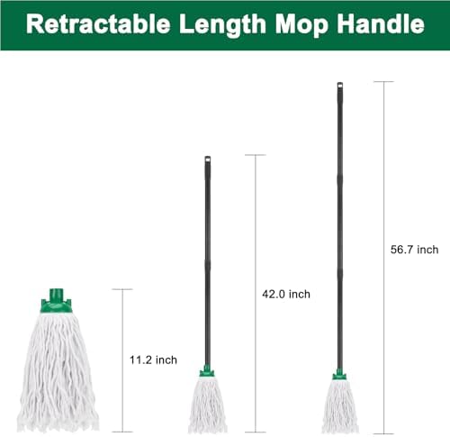 Mopa KeFanta para Limpieza de Piso, 2 Piezas de Cabezal de Repuesto de Algodón Compatible con Mopa de Microfibra, Verde (1 Mango y 2 Cabezas) - imagen 6