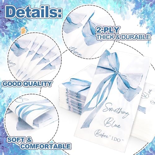 JarThenaAMCS 50 Piezas Servilletas Desechables Azules con Lazo para Bautizo, Fiesta de Despedida de Soltera y Cena, Accesorios de Mesa - imagen 3