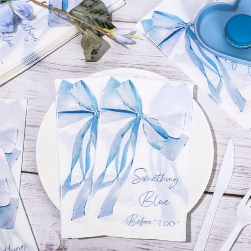 JarThenaAMCS 50 Piezas Servilletas Desechables Azules con Lazo para Bautizo, Fiesta de Despedida de Soltera y Cena, Accesorios de Mesa - imagen 4