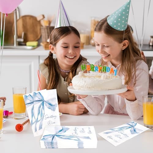 JarThenaAMCS 50 Piezas Servilletas Desechables Azules con Lazo para Bautizo, Fiesta de Despedida de Soltera y Cena, Accesorios de Mesa - imagen 5