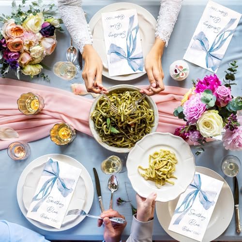 JarThenaAMCS 50 Piezas Servilletas Desechables Azules con Lazo para Bautizo, Fiesta de Despedida de Soltera y Cena, Accesorios de Mesa - imagen 6