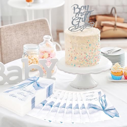 JarThenaAMCS 50 Piezas Servilletas Desechables Azules con Lazo para Bautizo, Fiesta de Despedida de Soltera y Cena, Accesorios de Mesa - imagen 7