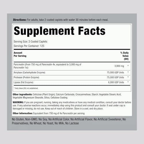 Piping Rock Pancreatina Enzimas Digestivas | 250 Tabletas | Ultra Fuerte | Suplemento No Transgénico y Libre de Gluten - imagen 2