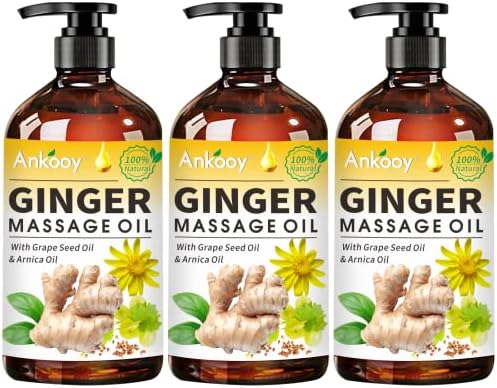 Paquete de 3 Aceites de Masaje de Jengibre con Aceite de Árnica, Aceite de Vitamina E y Aceite de Semilla de Uva, 100% Natural para Drenaje Linfático - imagen 1