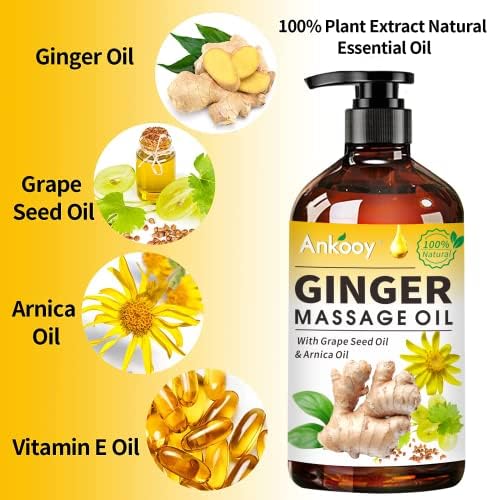 Paquete de 3 Aceites de Masaje de Jengibre con Aceite de Árnica, Aceite de Vitamina E y Aceite de Semilla de Uva, 100% Natural para Drenaje Linfático - imagen 2