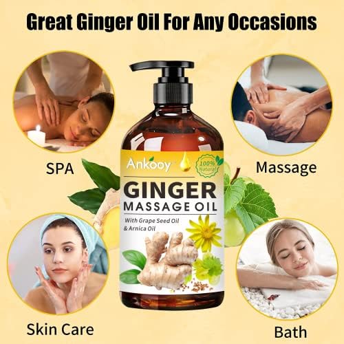 Paquete de 3 Aceites de Masaje de Jengibre con Aceite de Árnica, Aceite de Vitamina E y Aceite de Semilla de Uva, 100% Natural para Drenaje Linfático - imagen 3