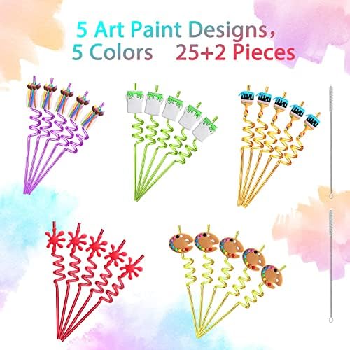 25 Popotes Reutilizables para Pintura Artística, Suministros para Fiesta de Cumpleaños y Regalos, Regreso a Clases con 2 Cepillos de Limpieza - imagen 6