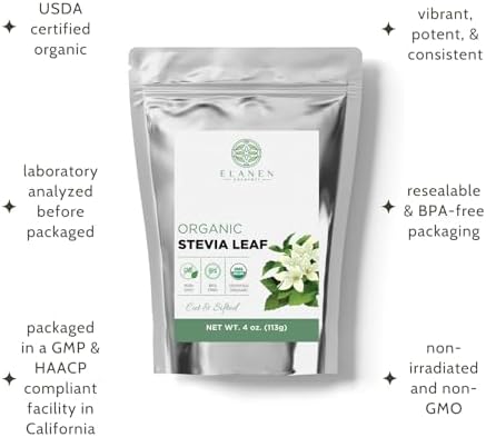Hojas de Stevia Orgánica 4 oz (113g) - Certificación USDA, Té de Hierbas Secas, Cortadas y Tamizadas - imagen 4