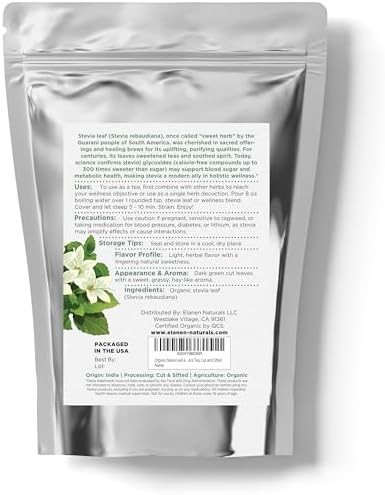 Hojas de Stevia Orgánica 4 oz (113g) - Certificación USDA, Té de Hierbas Secas, Cortadas y Tamizadas - imagen 8