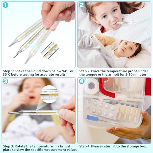 MAGICLULU Termómetro Oral de Vidrio 5 Piezas para Adultos, Escala Dual ℃ & ℉, Medición Precisa para Niños, Bebés y Adultos, Incluye Estuche - imagen 3