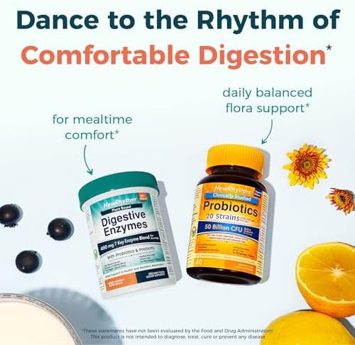 Nuevos Enzimas Digestivas NewRhythm 490 mg con Probióticos y Prebióticos, 7 Enzimas Clave, 120 Cápsulas Veganas - imagen 7