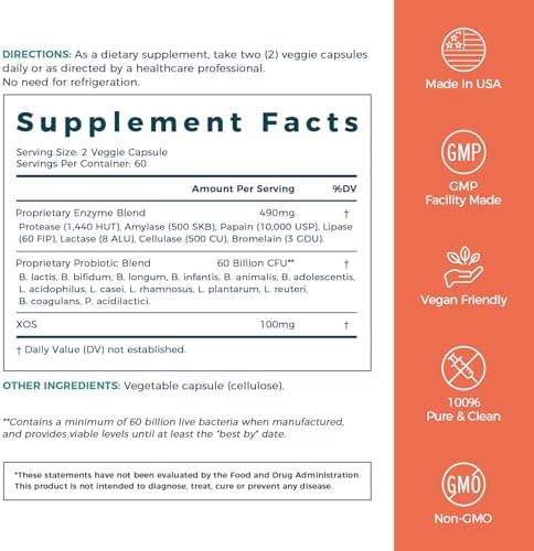 Nuevos Enzimas Digestivas NewRhythm 490 mg con Probióticos y Prebióticos, 7 Enzimas Clave, 120 Cápsulas Veganas - imagen 8