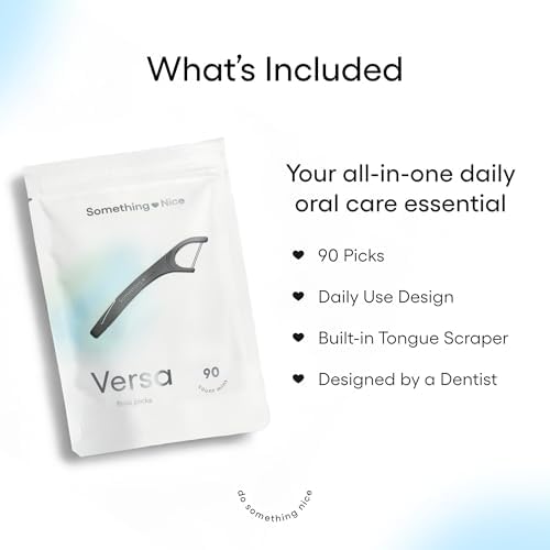 SOMETHING NICE Versa Palillos de Hilo Dental - Paquete de 90 con Sabor a Menta y Raspador de Lengua para Mayor Protección - imagen 5