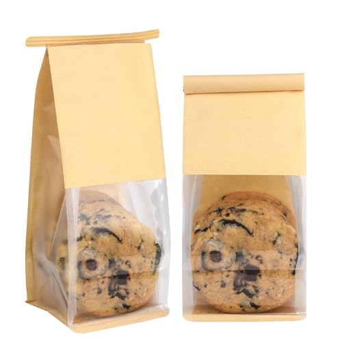 Paquete de 50 Bolsas Pequeñas para Panadería con Ventana, 3.9x3.1x8.2 Pulgadas, Bolsa de Papel Kraft Marrón con Cierre de Alambre para Galletas y Pan - imagen 1