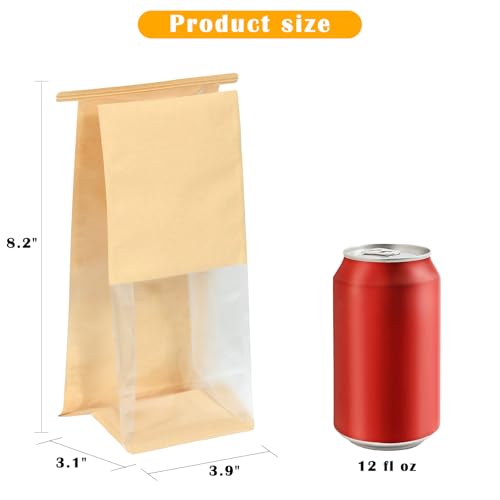 Paquete de 50 Bolsas Pequeñas para Panadería con Ventana, 3.9x3.1x8.2 Pulgadas, Bolsa de Papel Kraft Marrón con Cierre de Alambre para Galletas y Pan - imagen 2