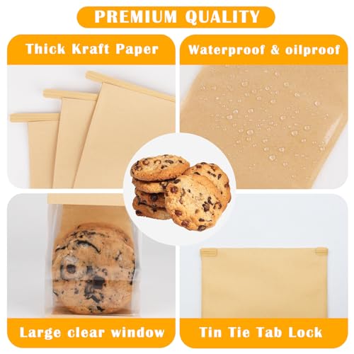 Paquete de 50 Bolsas Pequeñas para Panadería con Ventana, 3.9x3.1x8.2 Pulgadas, Bolsa de Papel Kraft Marrón con Cierre de Alambre para Galletas y Pan - imagen 3