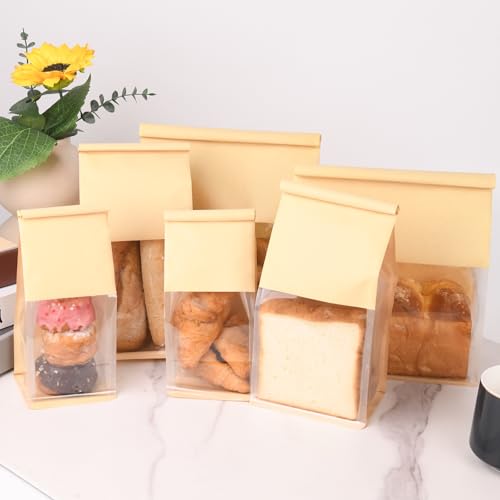 Paquete de 50 Bolsas Pequeñas para Panadería con Ventana, 3.9x3.1x8.2 Pulgadas, Bolsa de Papel Kraft Marrón con Cierre de Alambre para Galletas y Pan - imagen 4