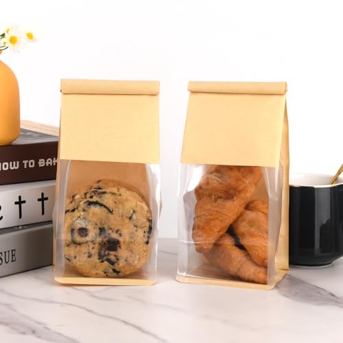 Paquete de 50 Bolsas Pequeñas para Panadería con Ventana, 3.9x3.1x8.2 Pulgadas, Bolsa de Papel Kraft Marrón con Cierre de Alambre para Galletas y Pan - imagen 5