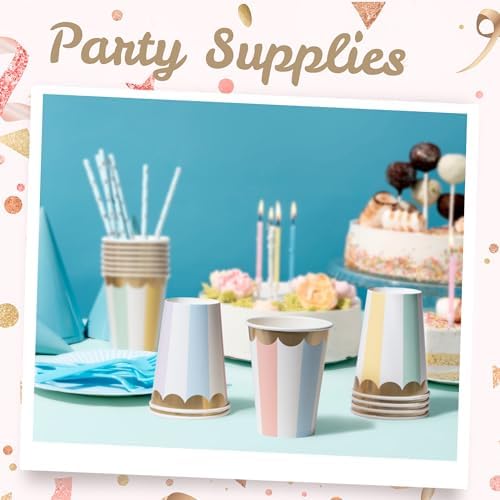 Tazas de papel desechables Confettiville, paquete de 100, rayas pastel, resistentes a fugas, 12 oz, ideales para restaurantes y fiestas - imagen 2
