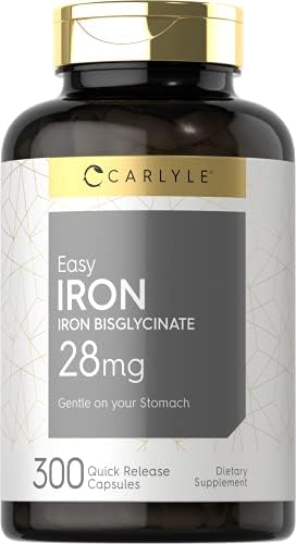 Suplemento de Hierro Carlyle para Mujeres y Hombres | 28mg | 300 Cápsulas | Bisglicinato de Hierro | Sin OGM y Sin Gluten - imagen 1