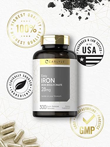 Suplemento de Hierro Carlyle para Mujeres y Hombres | 28mg | 300 Cápsulas | Bisglicinato de Hierro | Sin OGM y Sin Gluten - imagen 5