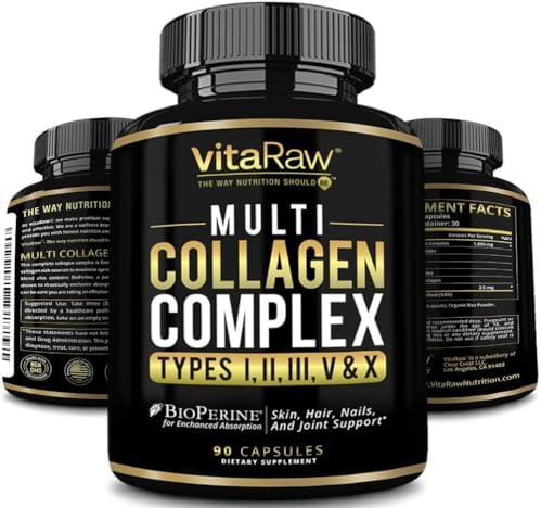 Píldoras de Colágeno VitaRaw 1800 mg - Suplementos de Colágeno Múltiple (Tipos I, II, III, V y X) de Pasto, No GMO para Cabello, Piel y - imagen 1
