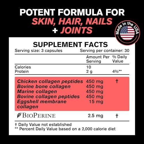 Píldoras de Colágeno VitaRaw 1800 mg - Suplementos de Colágeno Múltiple (Tipos I, II, III, V y X) de Pasto, No GMO para Cabello, Piel y - imagen 2