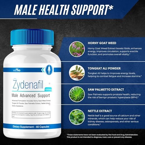 Píldoras VIVE MD Zydenafil para Hombres - Fórmula Avanzada 1200mg con Tongkat Ali, Saw Palmetto y Horny Goat Weed (60 Cápsulas) - imagen 8