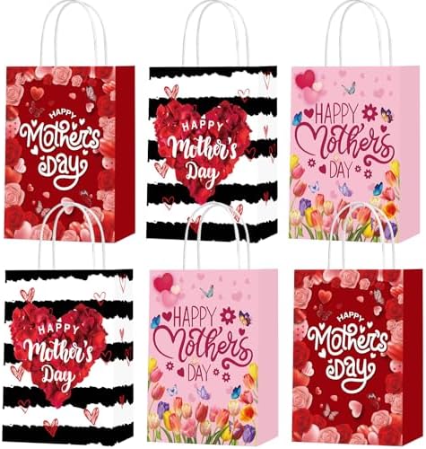 Bolsas de Regalo para el Día de las Madres cocokawats 18 Piezas con Asas, Diseño de Tulipanes Rosados para Fiestas Temáticas - imagen 1