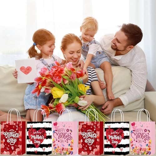 Bolsas de Regalo para el Día de las Madres cocokawats 18 Piezas con Asas, Diseño de Tulipanes Rosados para Fiestas Temáticas - imagen 3