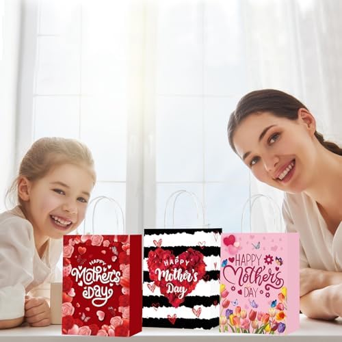 Bolsas de Regalo para el Día de las Madres cocokawats 18 Piezas con Asas, Diseño de Tulipanes Rosados para Fiestas Temáticas - imagen 4