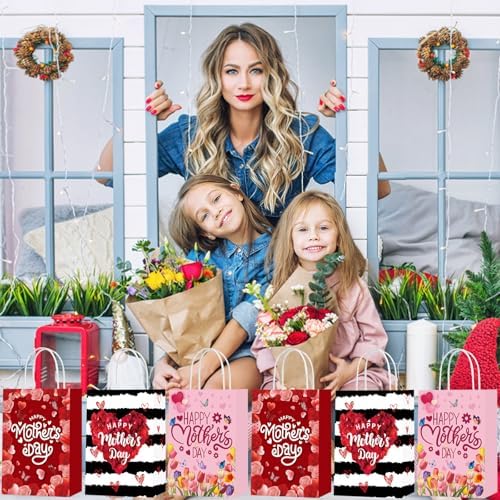 Bolsas de Regalo para el Día de las Madres cocokawats 18 Piezas con Asas, Diseño de Tulipanes Rosados para Fiestas Temáticas - imagen 5