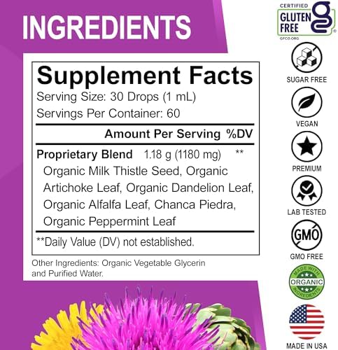 Suplemento Líquido Orgánico para Limpiar y Reparar el Hígado - Soporte Natural con Cardo Mariano, Diente de León, Extracto de Chanca Piedra y - imagen 6