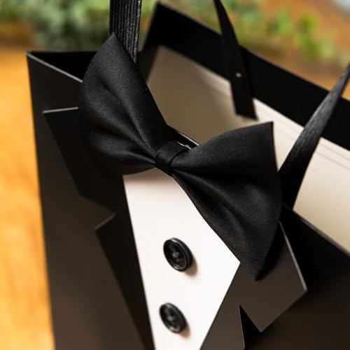 Bolsas de Regalo Crisky 6 Piezas Tuxedo Clásico Negro 3D con Lazo Real y Botones para Groomsman, Cumpleaños, Aniversario y Boda 10 x 8 x 4 - imagen 4