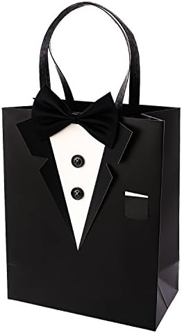 Bolsas de Regalo Crisky 6 Piezas Tuxedo Clásico Negro 3D con Lazo Real y Botones para Groomsman, Cumpleaños, Aniversario y Boda 10 x 8 x 4 - imagen 5