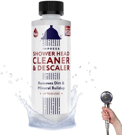 Solución Limpiadora para Regaderas IMPRESA - 8 oz sin fragancia - Eliminador de depósitos de cal y desincrustante - Restaura el flujo de agua - Hecho - imagen 1
