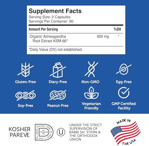 Cápsulas de Ashwagandha Zahler, Suplemento KSM-66 de 600mg, Apoyo para Relajación y Estrés, Kosher, 60 Cápsulas - imagen 5