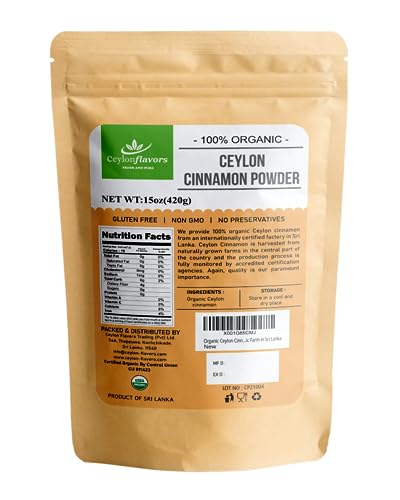 Polvo de Canela Ceylon Orgánica, 15 oz, Canela Verdadera, Grado Premium, Cosechada y Empacada de una Granja Orgánica Certificada por el USDA en Sri - imagen 1