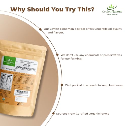 Polvo de Canela Ceylon Orgánica, 15 oz, Canela Verdadera, Grado Premium, Cosechada y Empacada de una Granja Orgánica Certificada por el USDA en Sri - imagen 3