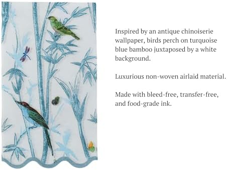 Servilletas de Papel Chinoiserie Teal de Stxy – Servilletas de Cena con Textura de Lino, Desechables para Baño – Decorativas con Aves Vintage, Bambú, - imagen 2