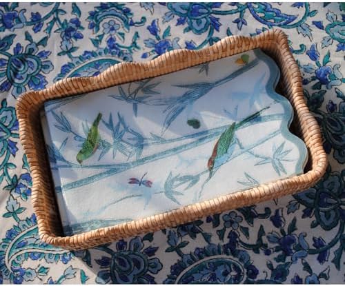 Servilletas de Papel Chinoiserie Teal de Stxy – Servilletas de Cena con Textura de Lino, Desechables para Baño – Decorativas con Aves Vintage, Bambú, - imagen 3