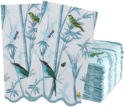 Servilletas de Papel Chinoiserie Teal de Stxy – Servilletas de Cena con Textura de Lino, Desechables para Baño – Decorativas con Aves Vintage, Bambú, - imagen 8