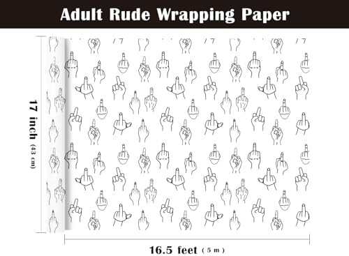 Papel de Regalo WRAPAHOLIC para Adultos - Mini Roll - 17 Pulgadas x 16.5 Pies - Papel Divertido con Gestos Groseros para Cumpleaños de Mejor Amigo/a, - imagen 3