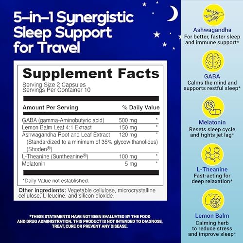 El Suplemento para Dormir del Viajero | Alivio del Jet Lag, Sueño Restaurador, Soporte Inmunológico | Fórmula 5 en 1 con Melatonina, Ashwagandha, - imagen 3