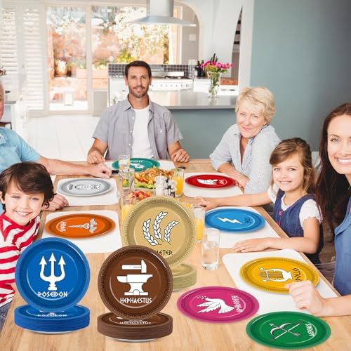 60 Piezas de Suministros para Fiesta de Mitología Griega, Platos de 7 con Símbolos de los Doce Dioses Olímpicos, Decoración Colorida para Cumpleaños - imagen 7
