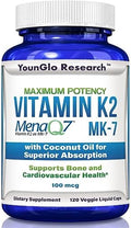 YounGlo Research Vitamina K2 MK7 (MenaQ7) 100 mcg con Aceite de Coco, 120 Cápsulas Líquidas Veganas para Hombres y Mujeres, Salud Ósea y Absorción - imagen 1