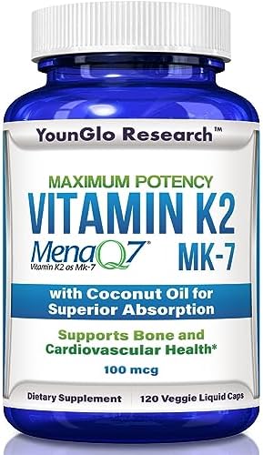 YounGlo Research Vitamina K2 MK7 (MenaQ7) 100 mcg con Aceite de Coco, 120 Cápsulas Líquidas Veganas para Hombres y Mujeres, Salud Ósea y Absorción - imagen 1