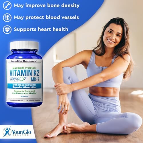 YounGlo Research Vitamina K2 MK7 (MenaQ7) 100 mcg con Aceite de Coco, 120 Cápsulas Líquidas Veganas para Hombres y Mujeres, Salud Ósea y Absorción - imagen 4