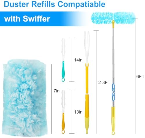 Recargas KeFanta para Duster de Uso Pesado para Swiffer, 30 Piezas, Refil de Duster MultiSuperficie 360° con 1 Mango, 4X Trapos de Microfibra - imagen 6