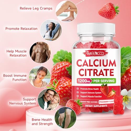 Gomitas de Citrato de Calcio 1200mg - Suplemento Vegano para Hombres y Mujeres, Apoya la Salud Ósea y Muscular, Sabor Fresa, 60 Unidades - imagen 3